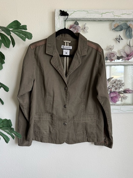Columbia Jackets & Blazers - Columbia Olive Utility Blazer with Brown Shoulder Trim Size Large